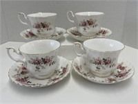 4 Royal Albert Lavender Rose Teacups & Saucers