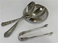 Sterling Silver Mint Dish, Sugar Tongs & 2 Spoons