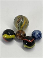 5 Antique Marbles - Germa Swirl, Benningtons,