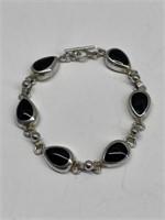 925 Silver Bracelet with Black Polished Stones 8 "