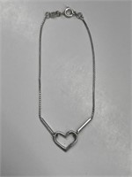 925 Silver Heart Bracelet 7 1/2 "
