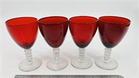 4 Ruby Red Morgantown Glass Stemware Goblets