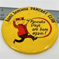 Aunt Jemima Pancake Club Metal Button & Tupperware