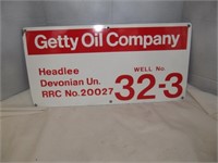 Getty Oil Co. Large Enamel Metal Well ID Sign NOS