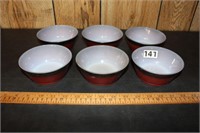 (6) Fire King Bowls, Red/Black