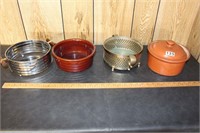 (2) Crock Stoneware Bowls with Holders