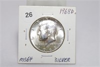 1968-D Silver Kennedy Half MS64