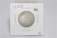 1854 Arrows Seated Liberty Quarter G