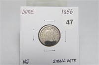 1856 Small Date Seated Liberty Dime VG