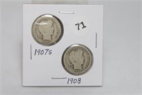 1907-S(AG)/1908(G) Barber Dimes