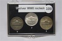 WWII Silver Jefferson Nickels 1944D/1943P/1943S