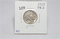 1913 Ty 2 Buffalo Nickel AU