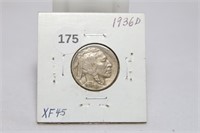 1936-D Buffalo Nickel XF45