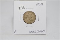 1858 Small Letter Flying Eagle Cent F