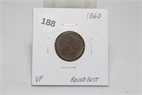 1860 Round Bust Indian Head Cent VF