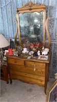 Vintage, Oak Dresser With Harp Mirror