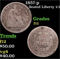 1857-p Seated Liberty Half Dime 1/2 10c Grades f,