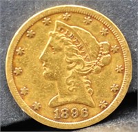 1896S $5 gold coin