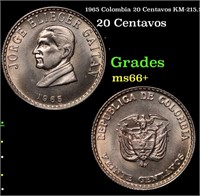 1965 Colombia 20 Centavos KM-215.1 Grades GEM++ Un