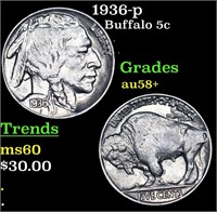 1936-p Buffalo Nickel 5c Grades Choice AU/BU Slide