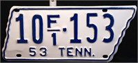 1953 state shaped TN license plate