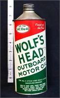 Cone top 1qt Wolf's Head Outboard Motor Oil can