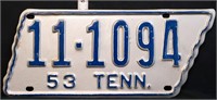 1953 state shaped TN license plate