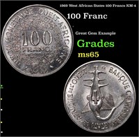 1969 West African States 100 Francs KM-4 Grades GE