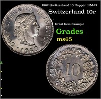 1962 Switzerland 10 Rappen KM-27 Grades GEM Unc