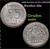1960 Sweden 25 Ore KM-824 Grades Choice Unc