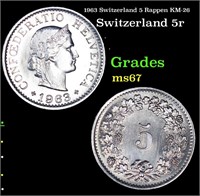 1963 Switzerland 5 Rappen KM-26 Grades GEM++ Unc