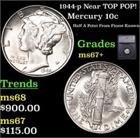 1944-p Mercury Dime Near TOP POP! 10c Graded ms67+