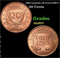 1966 Uganda 20 Cents KM-3 Grades Select+ Unc