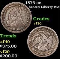 1878-cc Seated Liberty Quarter 25c Grades vf++