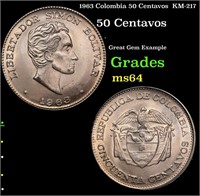 1963 Colombia 50 Centavos  KM-217 Grades Choice Un