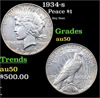 1934-s Peace Dollar $1 Grades AU, Almost Unc