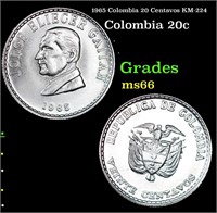 1965 Colombia 20 Centavos KM-224 Grades GEM+ Unc
