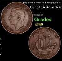 1945 Great Britain Half Penny KM-844 Grades xf