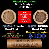 Mixed small cents 1c orig shotgun roll, 1916-S Whe