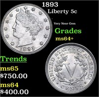 1893 Liberty Nickel 5c Grades Choice+ Unc