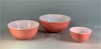 3pc Mid Century Hot Pink Pyrex Mixing Bowls