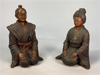 Pair Bronze Asian Figurines Chinese Japanese