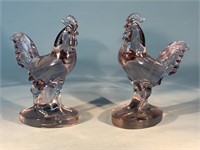 Pair Glass Roosters High Quality