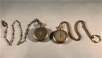 2 Elgin Pocket Watches Sterling Silver w/ Chain