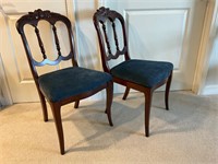 Pair of Antique Blue Velvet Chairs