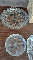 Pressed glass serving trays and bowls.