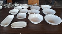 Large lot of milkglass bowls and serving dishes
