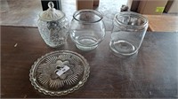 Glass cookie jars, serving platter