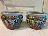 Pair of Small Asian Fishbowl Planters