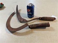Lot of 2 antique hand sickles.